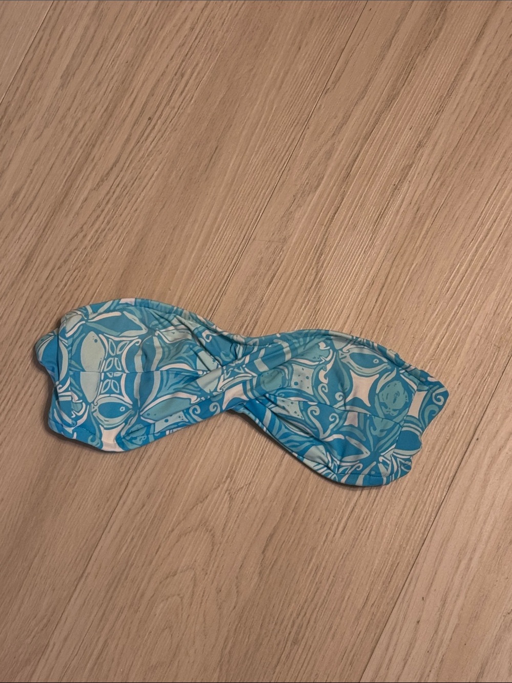 Vintage Lilly Pulitzer bandeau Bikini Top twisted front strapless swimsuit fish